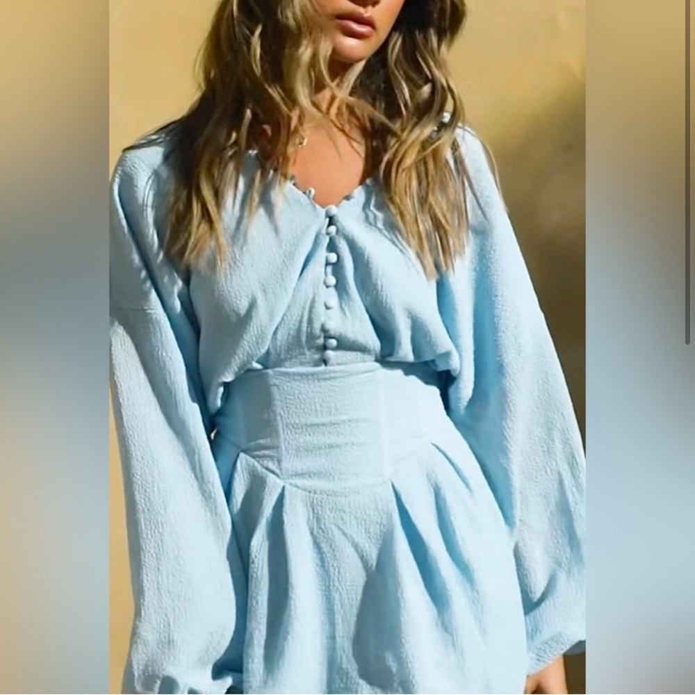 Sabo Skirt Light Blue Long Sleeve Textured Dress